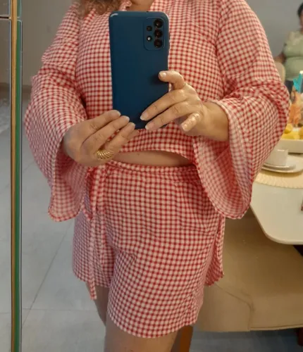Conjunto xadrez vermelho e branco