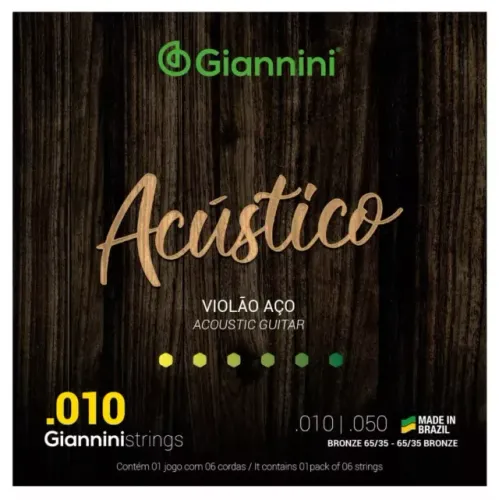Jogo De Cordas para Violão Giannini Acústico Aço 010 Bronze Geswam