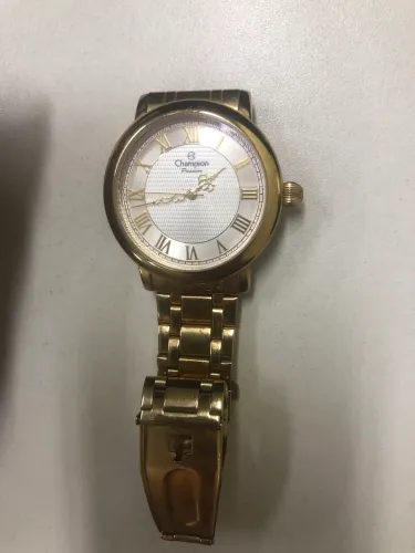 RELÓGIO DE PULSO CHAMPIONS DOURADO FEMININO SEMI NOVO