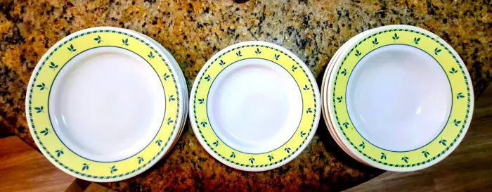 Marca de qualidade: 12 Pratos Cerâmica Oxford - Lindas estampas e qualidade Oxford.