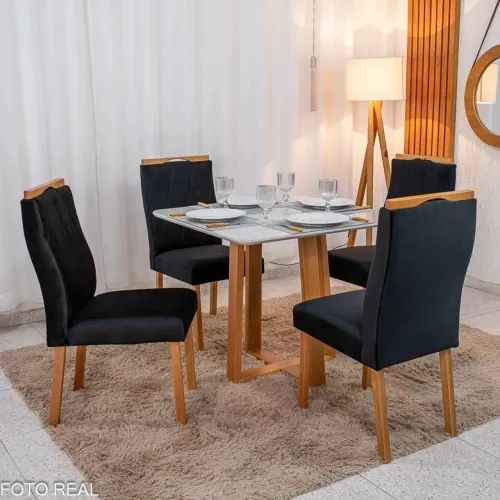 Mesa de Jantar Helen 4 Cadeiras Preto Madeira Maciça rf33