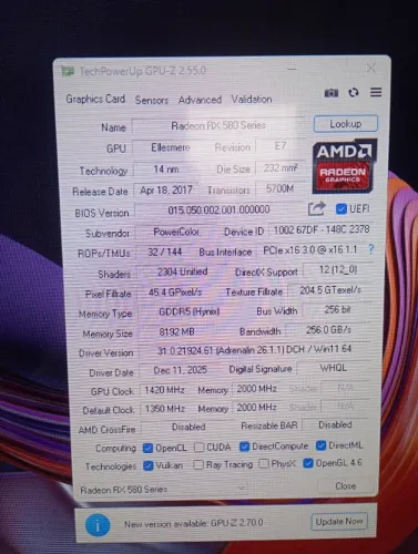 Placa de vídeo RX 580 8G