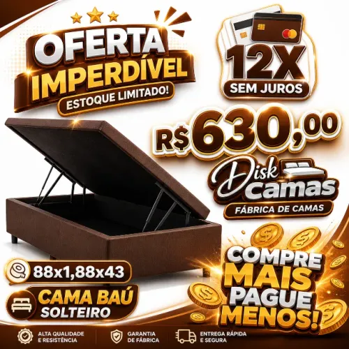 Cama Baú Solteiro Barata 88x1,88x43 Com Baú Grande R$630