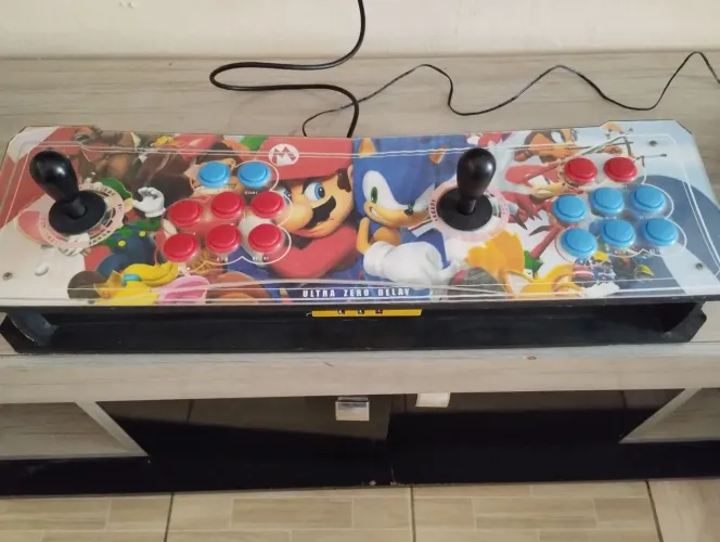 Controle Arcade Duplo (Fliperama Portátil) - Temático Mario e Sonic