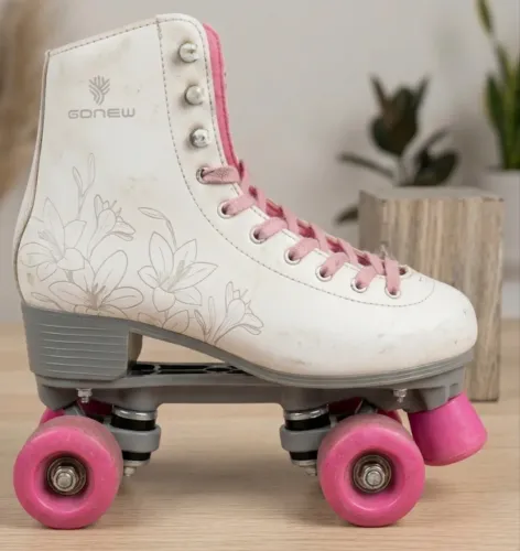 Patins 4 Rodas Feminino Gonew Retrô Branco e Rosa Número 38