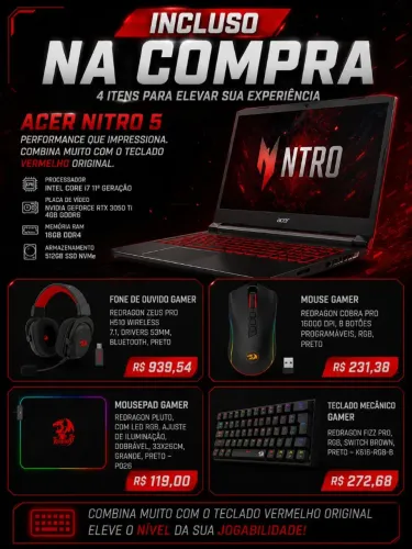 Notebook Gamer + Conjunto Gamer da marca Redragon Original ? Faça sua proposta