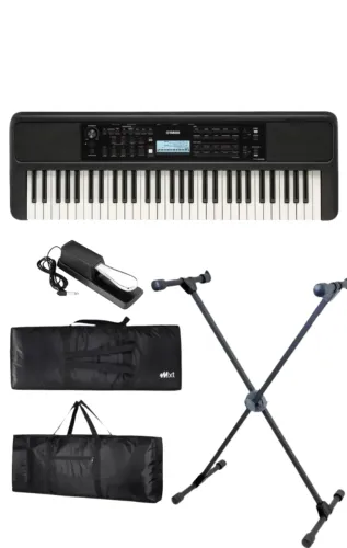 KIT COMPLETO: YAMAHA PSR-E383 + SUPORTE X+ PEDAL SUSTAIN  + CAPA MXT 