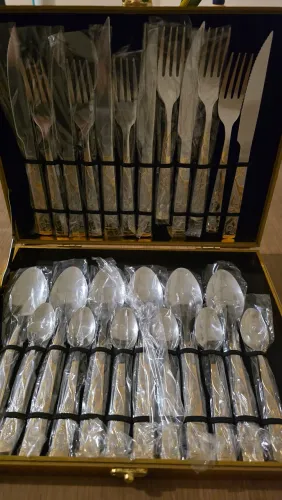 Faqueiro Inox 24 Peças com Estojo de Madeira Dourado - Novo