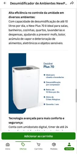 Desumidificador de ambiente Desidrat Plus 70 220V 