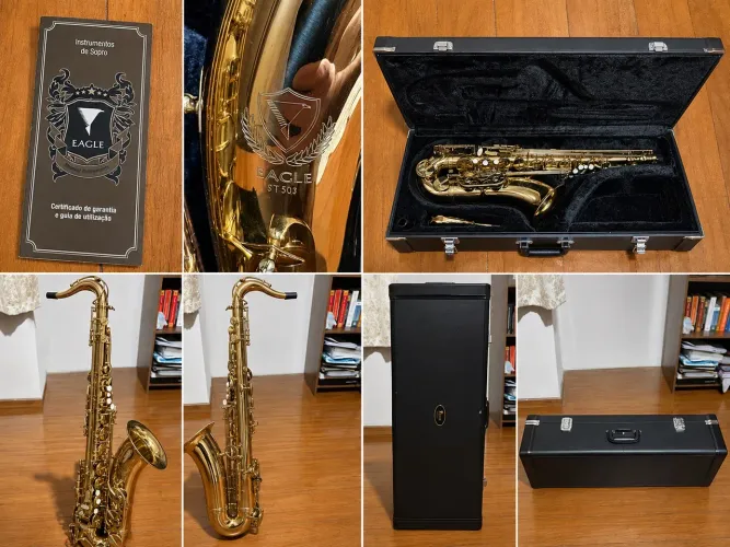 Saxofone Tenor Eagle ST-503 Sib Laqueado Dourado + Estojo - Excelente Estado