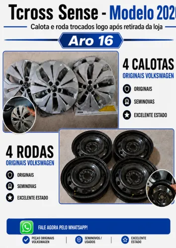 Jogo de Rodas Aro 16 + Calotas Originais VW T-Cross Sense (Retiradas na Concessionária)
