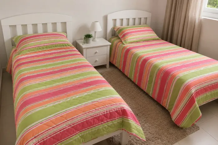2 Colchas de solteiro listradas coloridas - vendidas juntas