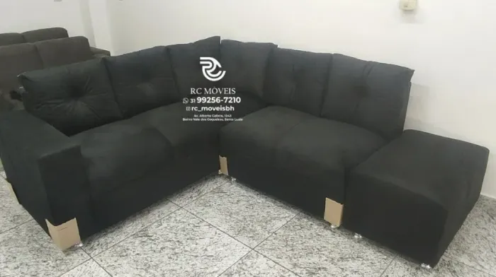 Sofá de Canto com Puff Suede D33 Confortável Direto da Fábrica