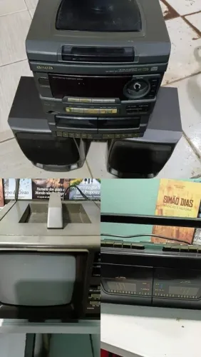 3 aparelhos eletrônicos vintage - Aiwa NSX-S10 + Mini TV + Radiogravador