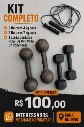 KIT COMPLETO 2 Halteres 4 kg cada ? 2 Halteres 7 kg cada ? 1 corda Corda De Pular