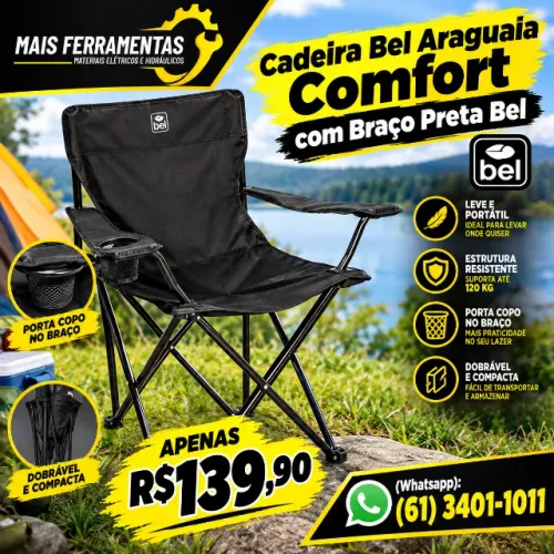 Cadeira Bel Araguaia Comfort com Braço Preta Bel