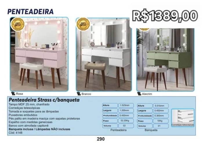 Penteadeira Strass c/banqueta