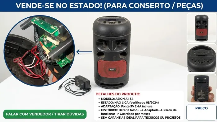 Caixa de Som Asion A1-54 (Para Conserto, Retirada de Peças ou Projeto)