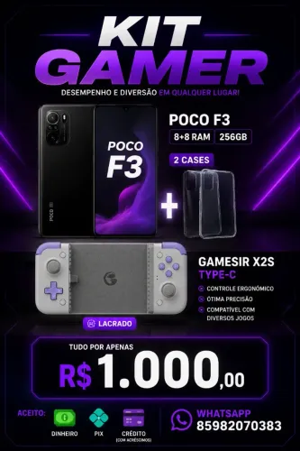 Poco F3 (kit gamer) + Gamepad de sua preferência