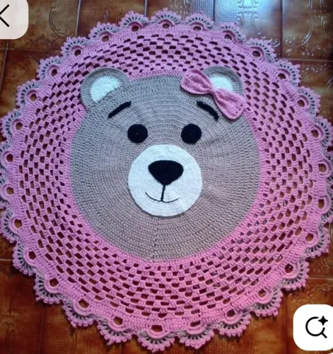 Tapete crochê ursinho rosa ou azul- Linha EuroRoma