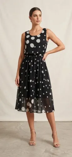 Vestido Midi Poá Retrô - Elegância Atemporal e Leveza