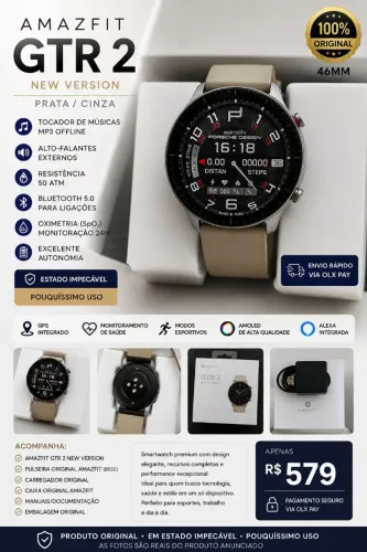 Amazfit GTR 2 (NEW VERSION 46MM) PRATA/CINZA ELEGANTE - NOVÍSSIMO $