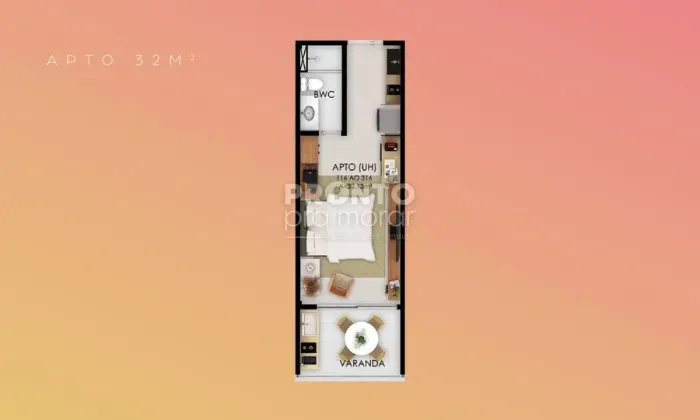 Flat com 1 quarto em Cupe