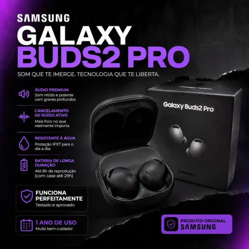 Fone de ouvido Samsung Galaxy Buds2 Pro Original + Caixa + Cabo + Capinha | Seminovo
