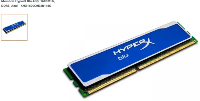Memória HyperX Blu 4GB, 1600MHz, DDR3, Azul - KHX1600C9D3B1/4G