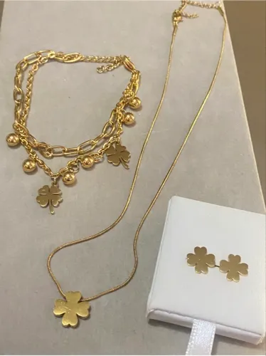 Semi joias trevo jogo pulseiras e colar 