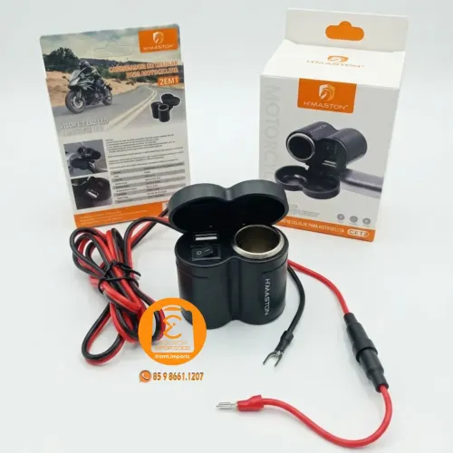 Carregador de Celular para MOTO 2em1 Cinzeiro, USB Interruptor e Visor de Luz Led