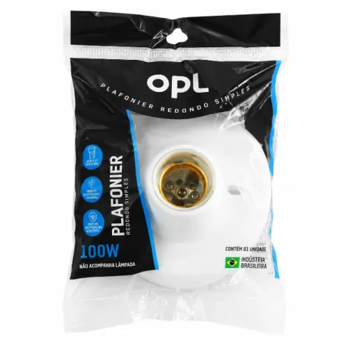 Plafonier Redondo Simples OPL Soquete Porcelana E27 Para Lâmpadas LED Fluorescente e Incan
