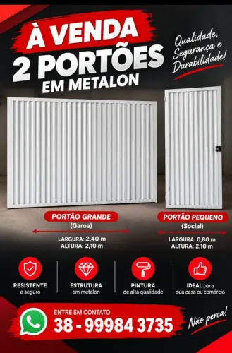 `A VENDA- 2 PORTÕES EM METALON