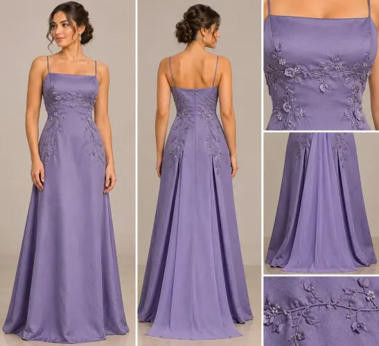 ? VESTIDO LONGO DE FESTA LILÁS COM BORDADOS