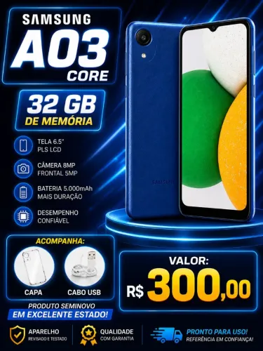 Vendo celular Samsung A 03 core funcionando perfeitamente