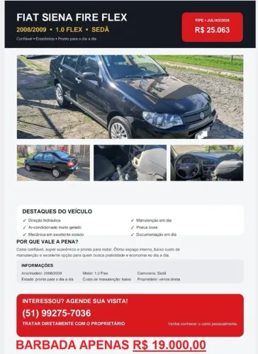 Fiat Siena 1.0/ EX 1.0 MPI Fire/ Fire Flex 8V 2009