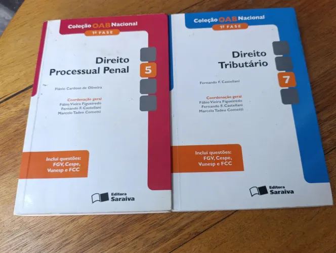 LIVROS COLEÇÃO AOB NACIONAL 1ª FASE VOL 5, 7 DIREITO PROCESSUAL PENAL E DIRETO TRIBUTÁRIO.