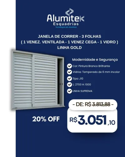 Janela Alumínio 3 Folhas 2,70 x 1,00  Linha Gold