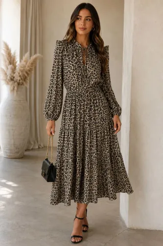 Vestido longo animal print