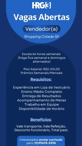 Vaga para vendedor (a )
