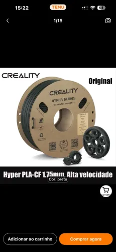 Filamento para Impressora 3D Creality PLA Fibra de Carbono 1.75mm para K1C, Hyper PLA-CF
