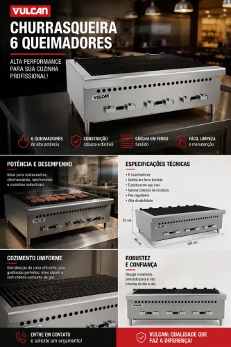 Chapa Char Broiler Gás Glp Vulcan Vcrb36 6 Queimadores Inox