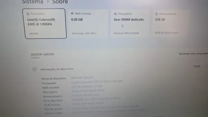 Notebook Samsung Book Celeron Cinza 8gb 256gb Ssd 15,6'' W11 Cor Cinza/Chumbo