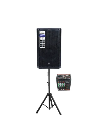 Kit-CAIXA AMPLIFICADA ATIVA 15 TC-3000 MAXX + Mesa de som 4 canais + Tripé Para Caixa 