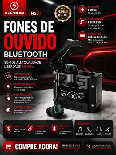 Fone bluetooth M25 TWS Gamers Novo
