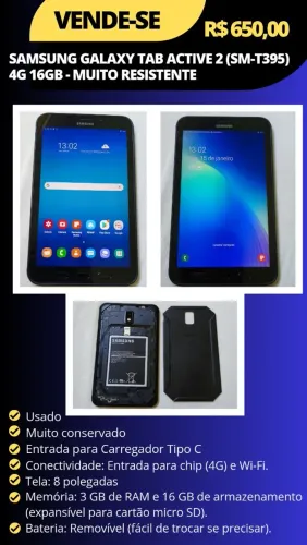 Samsung Galaxy Tab Active 2 (SM-T395) 4G 16GB - Muito Resistente