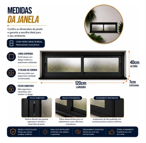 Janela de Alumínio Preta com Vidro Jateado - Nova
