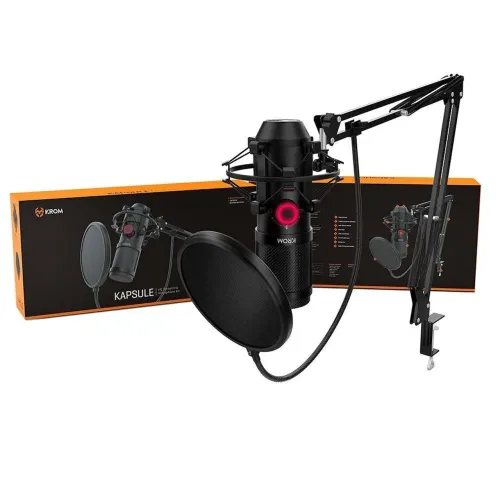 Microfone USB Krom Kapsule + Braço Articulado + Pop Filter | Completo na Caixa