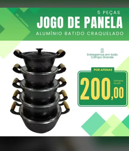 Jogo de panela alumínio batido craqueada 5 peças