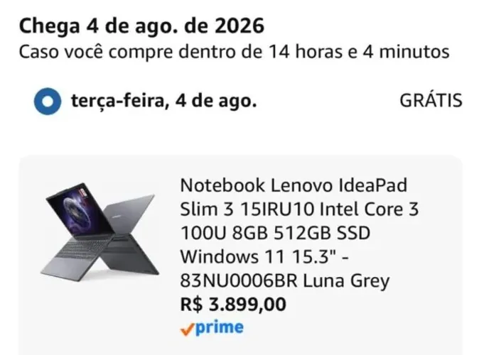 Notebook Lenovo IdeaPad Slim 3 15IRU10 INTEL CORE 3 100U 8GB 512GB SSD WINDOWS 11 15,3"